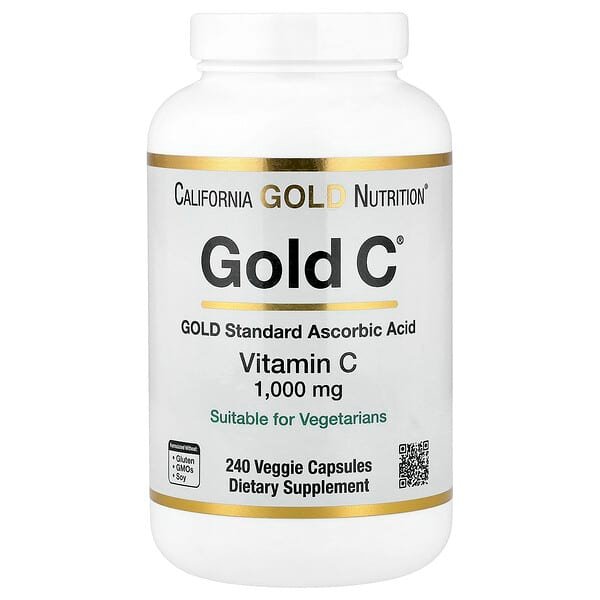 California Gold Nutrition, Gold C®, USP-grade Vitamin C, 1,000 mg, 240 Veggie Capsules