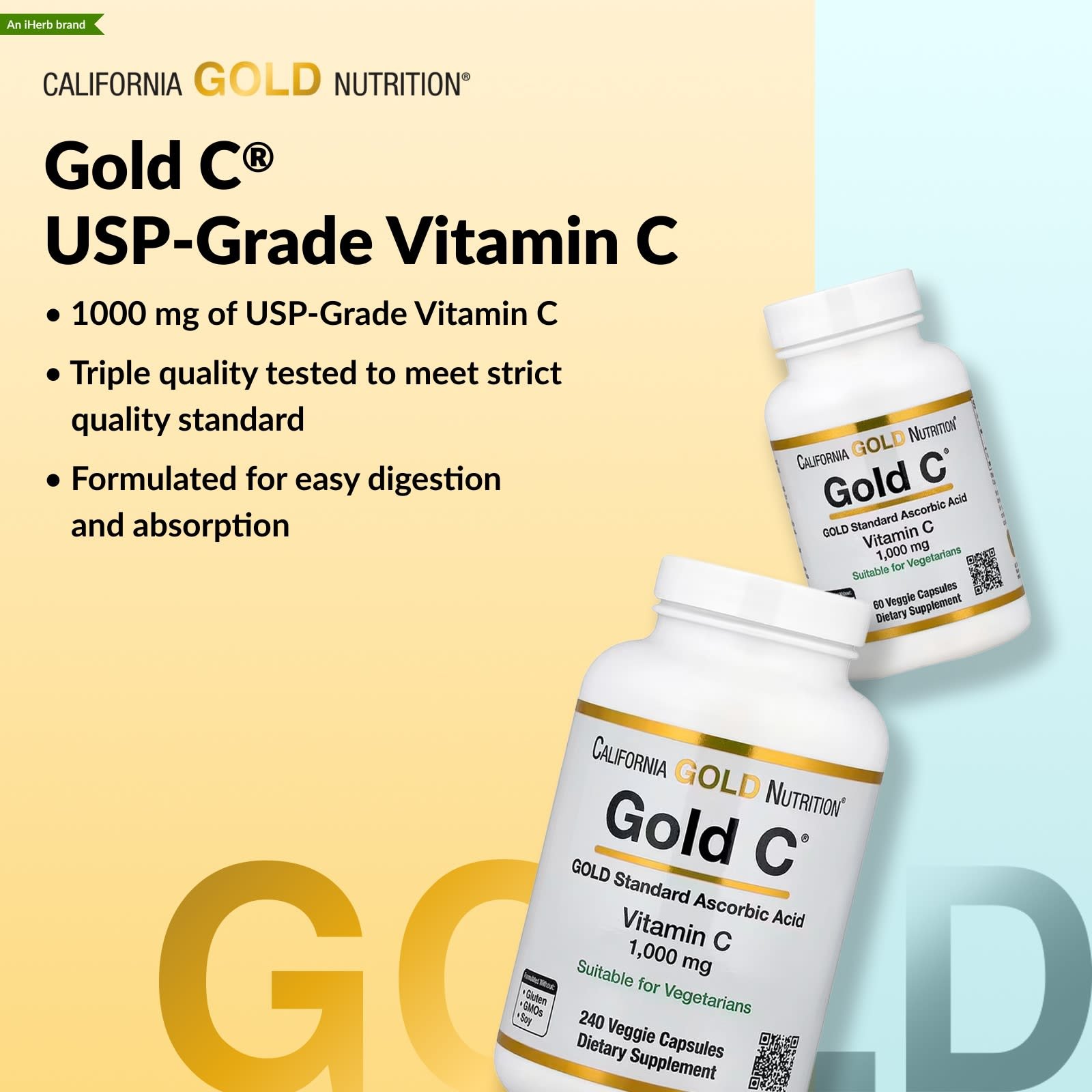 California Gold Nutrition, Gold C®, USP-grade Vitamin C, 1,000 mg, 240 Veggie Capsules