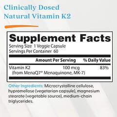 Doctor's Best, Natural Vitamin K2 MK-7, 100 mcg, 60 Veggie Caps