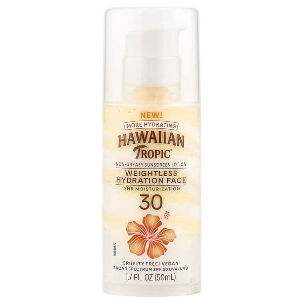 Hawaiian Tropic, Weightless Hydration Face Sunscreen Lotion, SPF 30, 50 ml