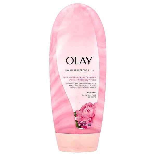 Olay, Moisture Ribbons Plus Body Wash, Shea + Notes of Peony Blossom, 18 fl oz (532 ml)