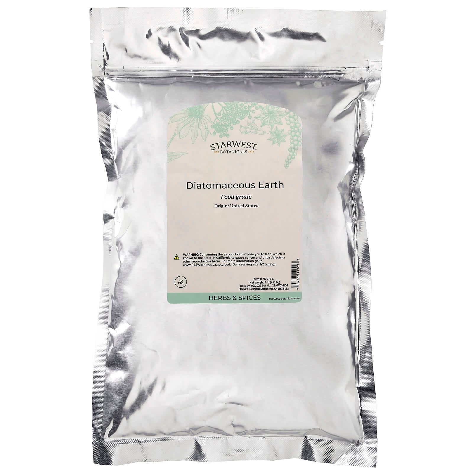 Starwest Botanicals, Diatomaceous Earth, 453.6 g (1 lb)