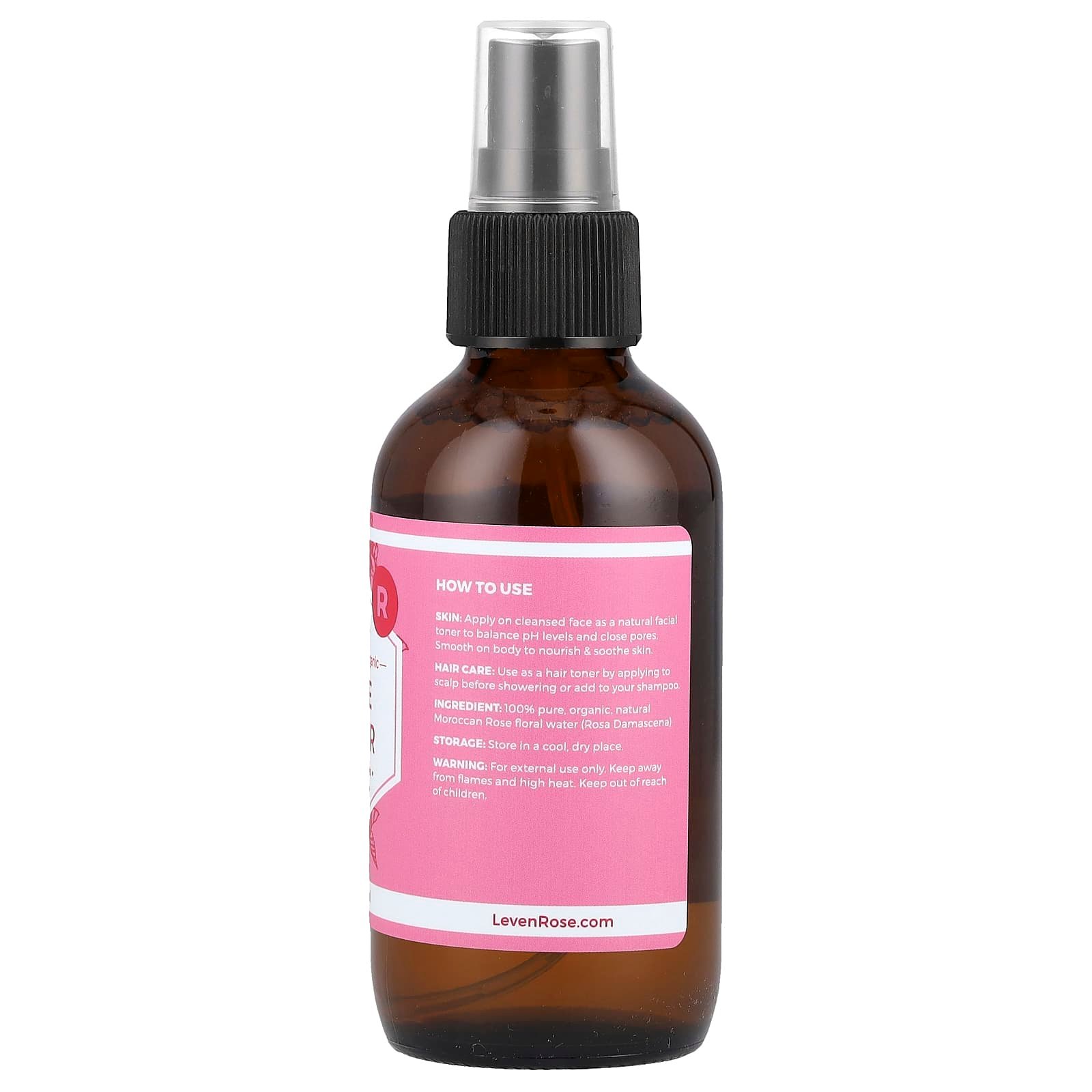 Leven Rose, 100% Pure & Organic, Rose Water, 118 ml
