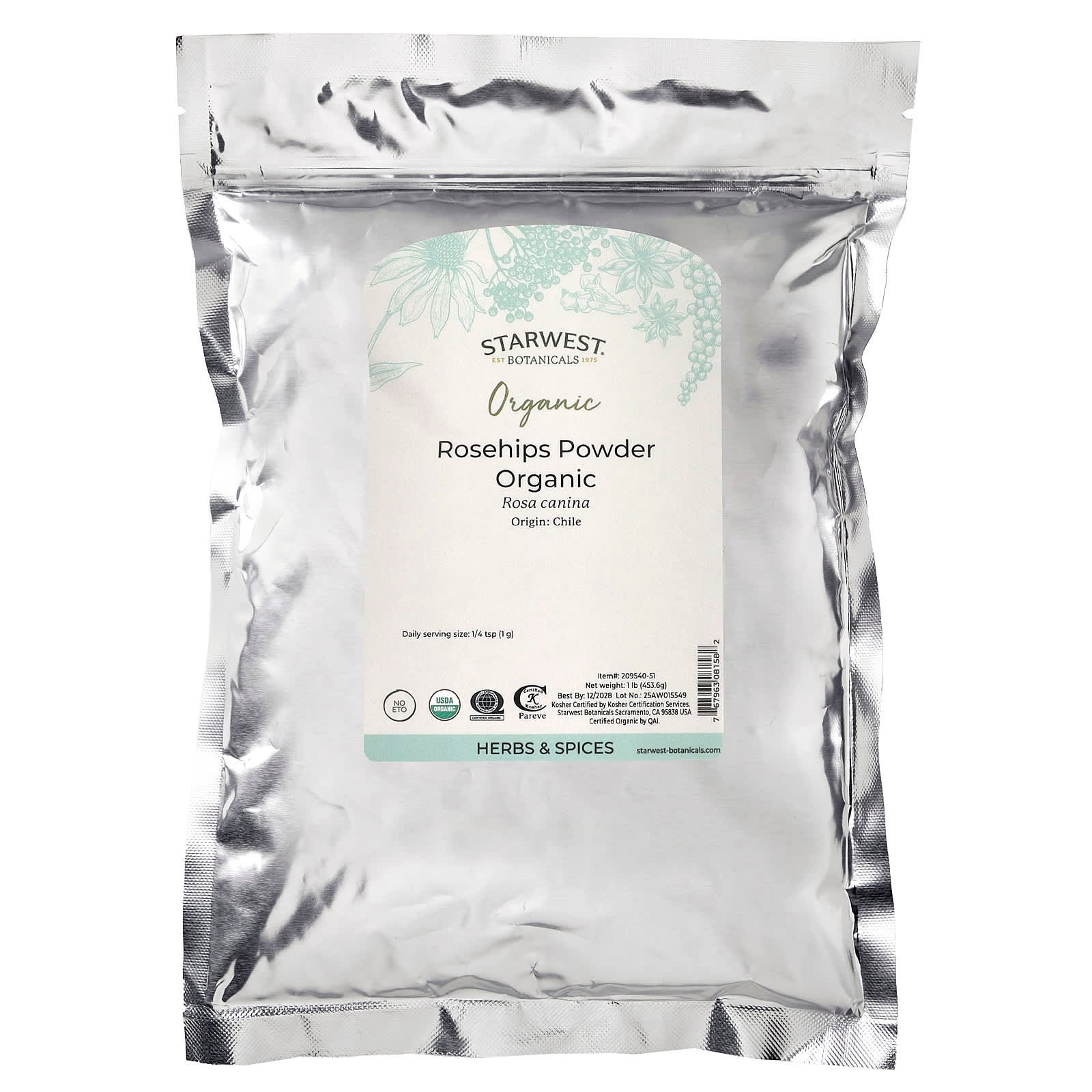 Starwest Botanicals, Organic Rosehips Powder, 1 lb (453.6 g)