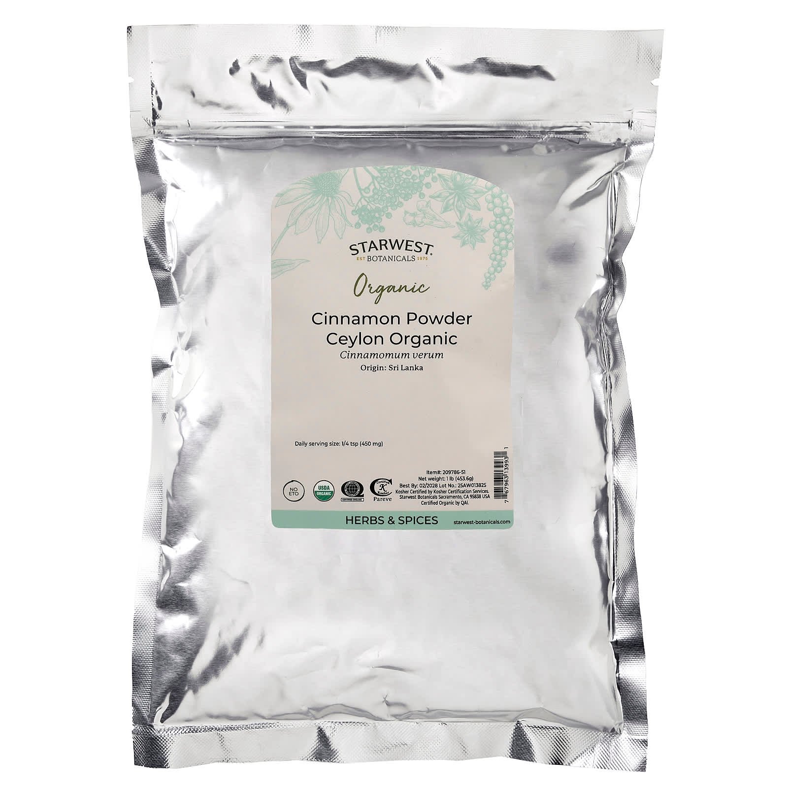 Starwest Botanicals, Organic Cinnamon Ceylon Powder, 453.6 g (1 lb)